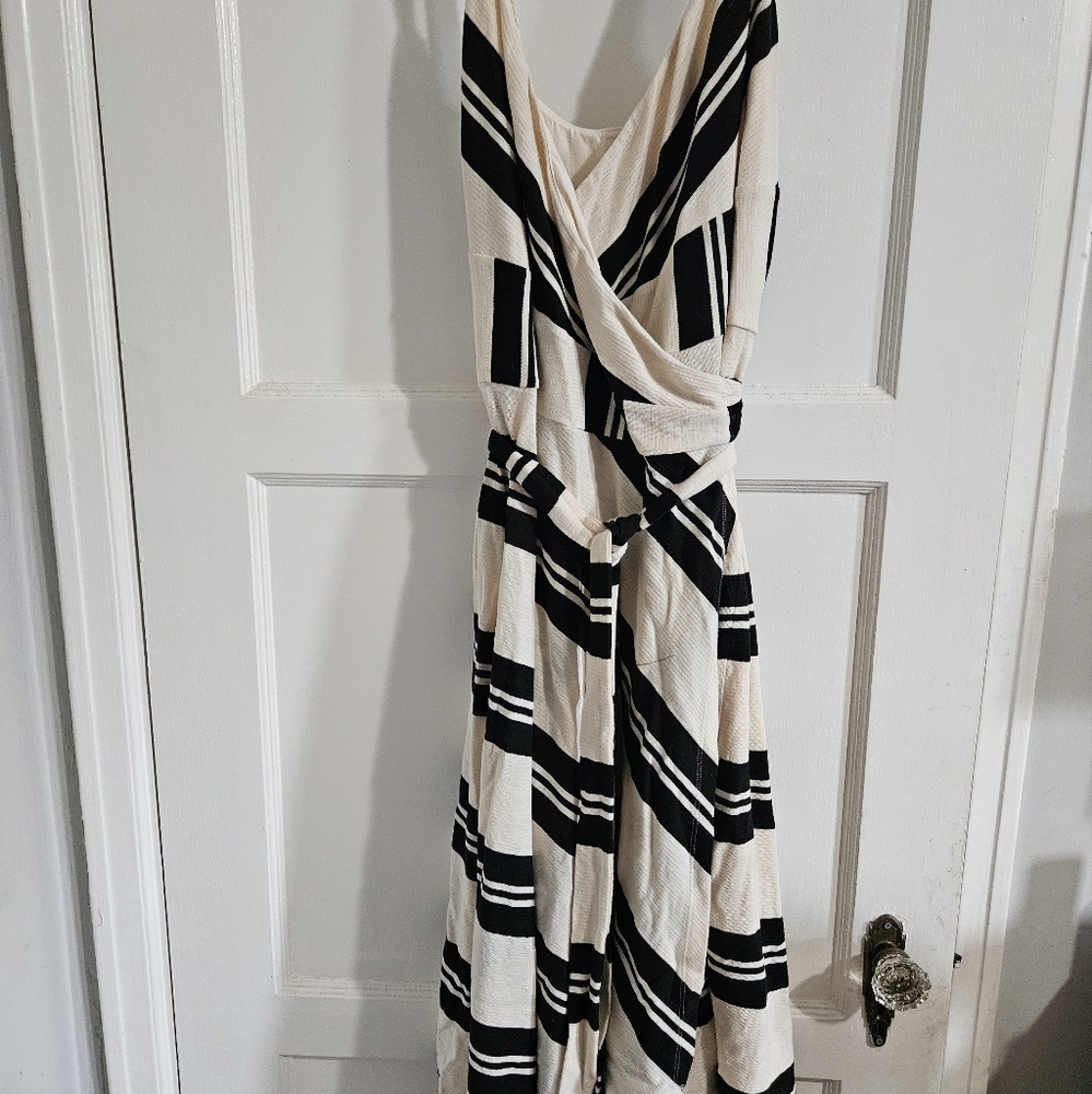 Black and White Striped Anthropologie Wrap dress